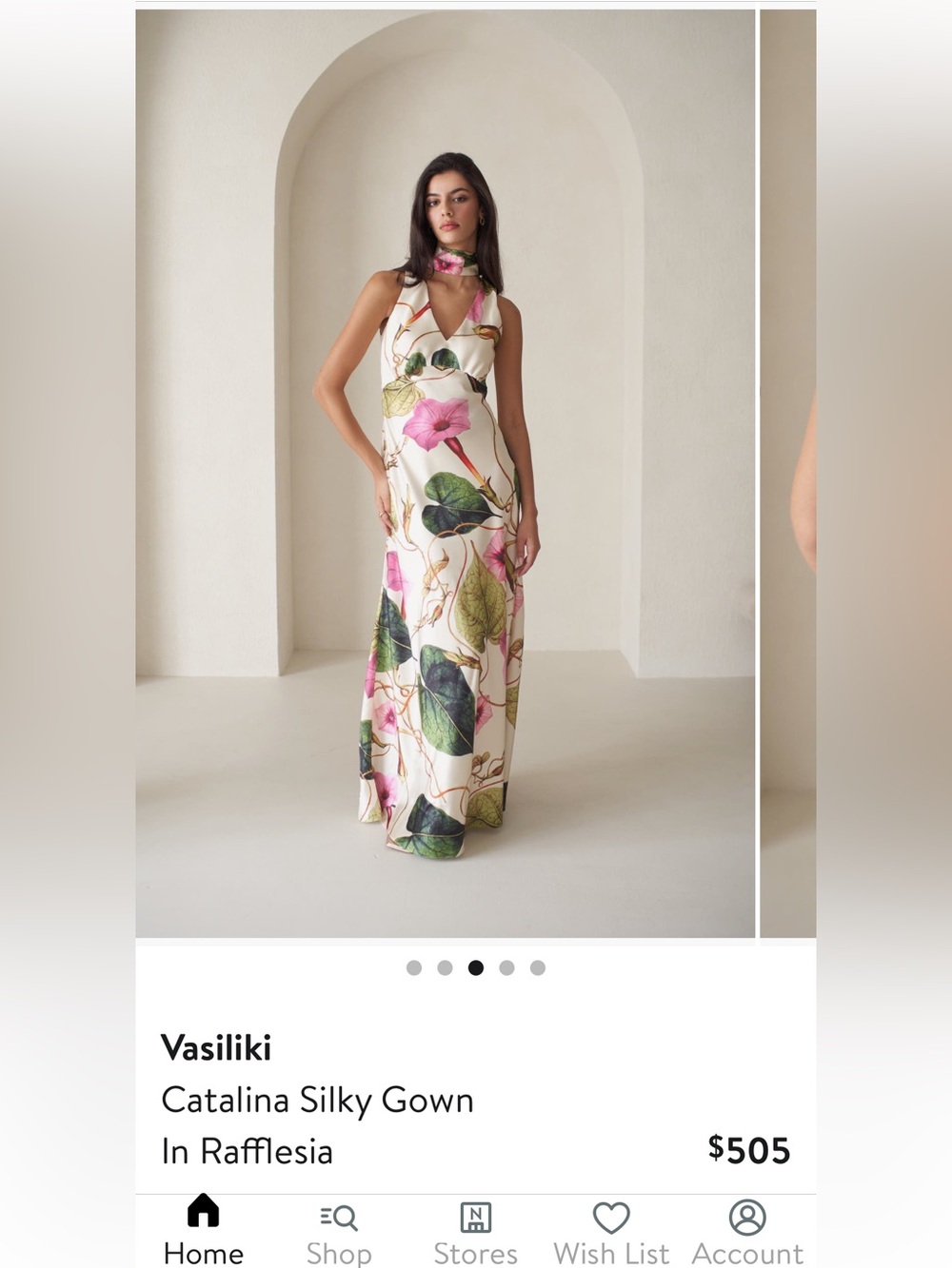 Floral V-Neck Maxi Dress/Gown in Cream with Pink & Green Print - Picture 4 of 5